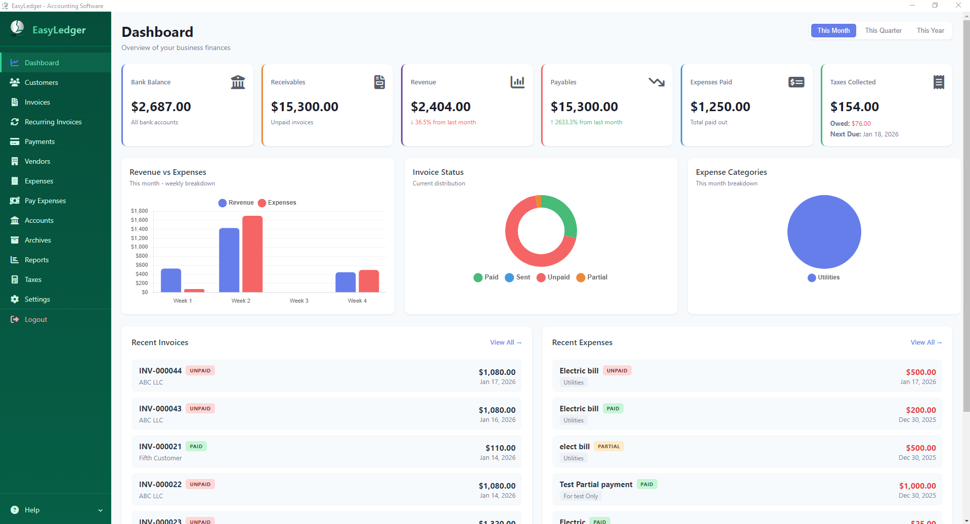 EasyLedger Dashboard Screenshot